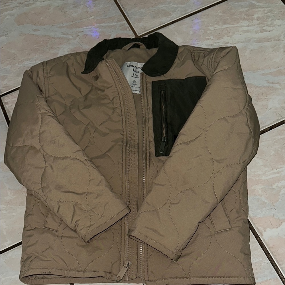 Abercrombie & Fitch Quilted Tan Men's Jacket with Contrast Chest Pocket